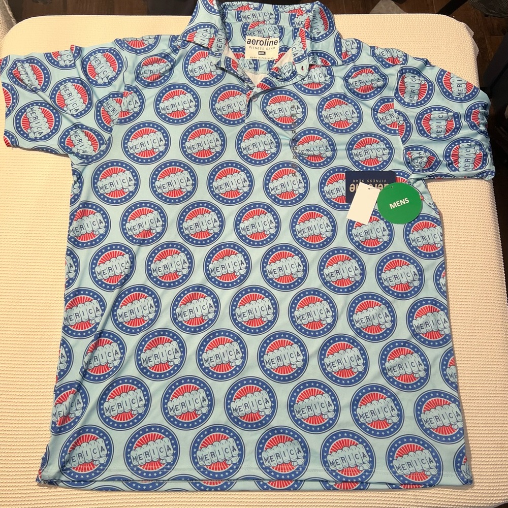 Men’s Aeroline Blue Merica Short Sleeve Polo Shirt Size XXL